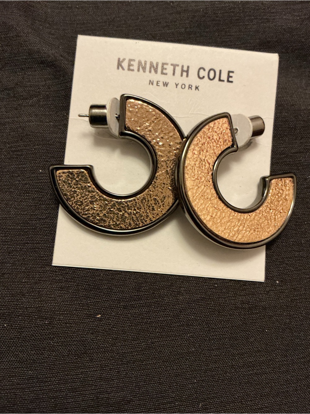 Kenneth Cole Two-Tone Textured Gold Crescent Hoop Earrings